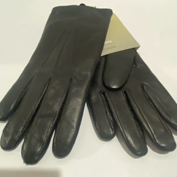Wilson's Leather Pelle Studio Womens M Black Leather Gloves Rabbit Fur Lined NWT - Picture 6 of 9